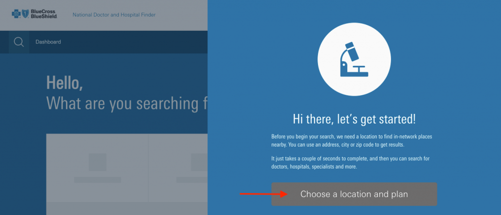 BCBS choose a location and a plan find a doctor.
