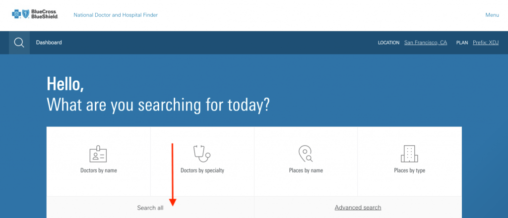 Search all in BCBS Find A Doctor