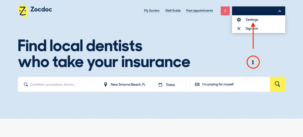 How to get to Zocdoc settings
