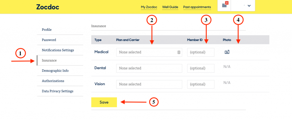 How to enter insurance information on Zocdoc.